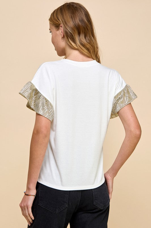 Solid Top with Shinny Detailed Sleeves