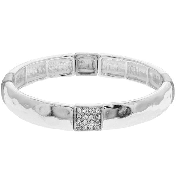 ORNATE HAMMERED CRYSTAL SQUARE STRETCH BRACELET
