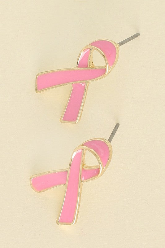 BREAST CANCER AWARENESS PINK RIBBON POST EARRINGS