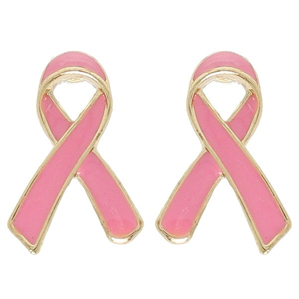 BREAST CANCER AWARENESS PINK RIBBON POST EARRINGS
