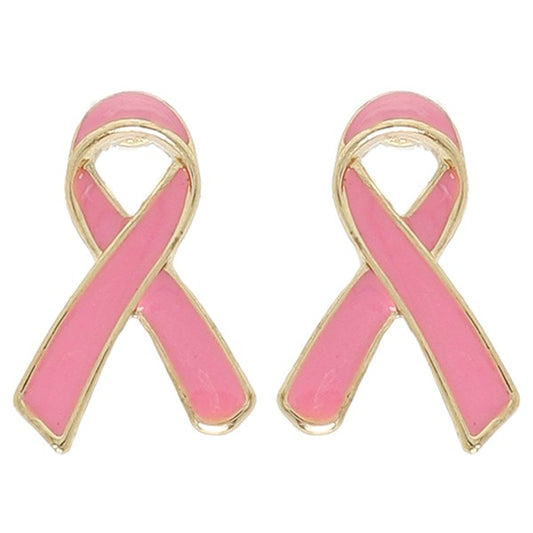 BREAST CANCER AWARENESS PINK RIBBON POST EARRINGS
