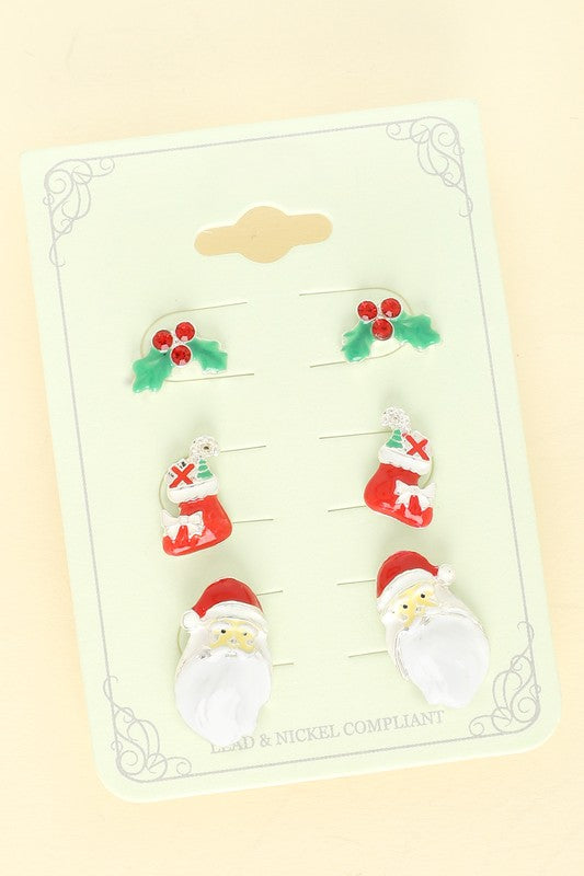 3-PACK CHRISTMAS THEMED EPOXY POST EARRINGS