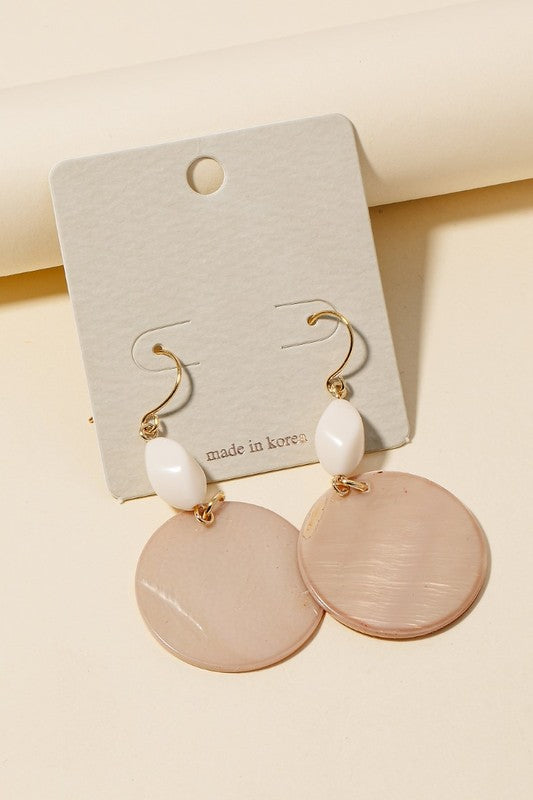 Acrylic Bead And Shell Disc Dangle Earrings