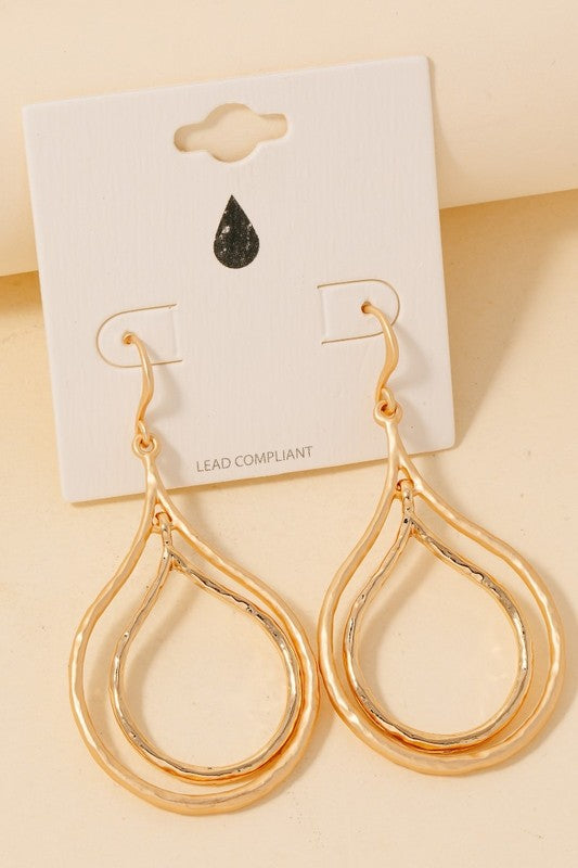 Matte And Polished Warped Double Tear Dangle Earrings