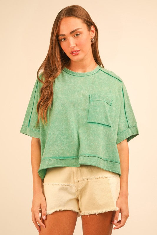 Mineral Washed Oversized Crop Comfy Knit Top