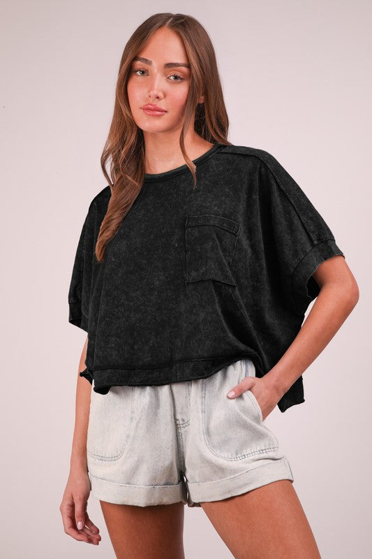 Mineral Washed Oversized Crop Comfy Knit Top