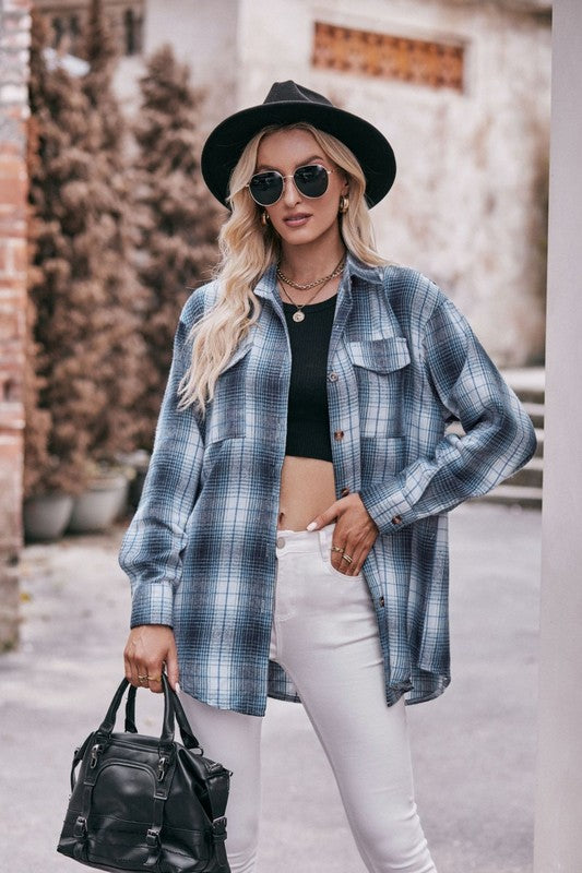 Casual Plaid Oversized Long Sleeve Shirt Shacket