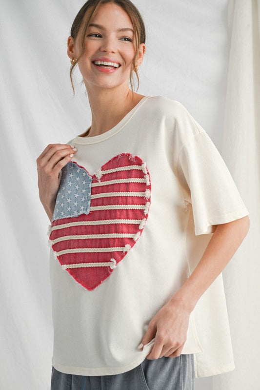 Vintage Heart Flag Patched Top
