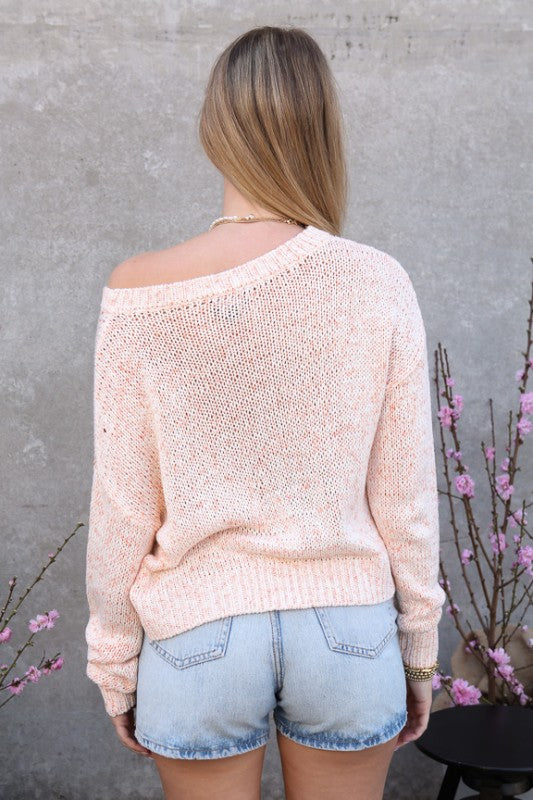Speckle Off-shoulder Knit Sweater