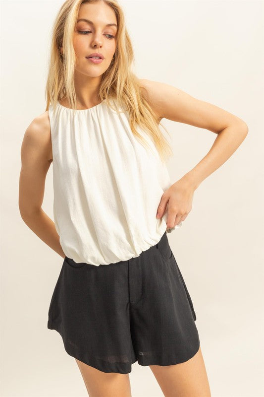 Linen Bubble Hem Top