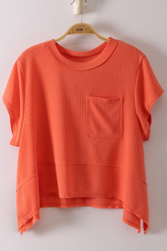 Flared Hem Waffle Knit Casual Top