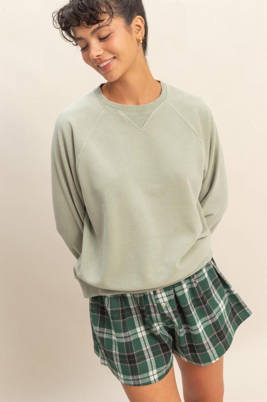 Mineral Washed Crew Neck Raglan Sleeve Sweatshirt