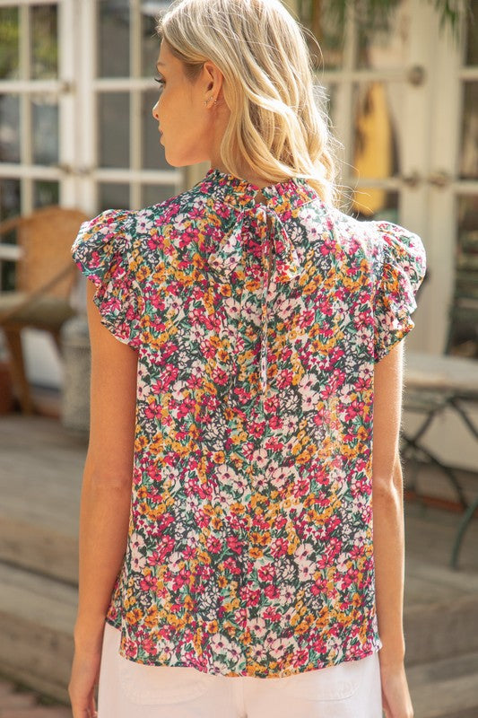 Floral Ruffle Sleeve Blouse