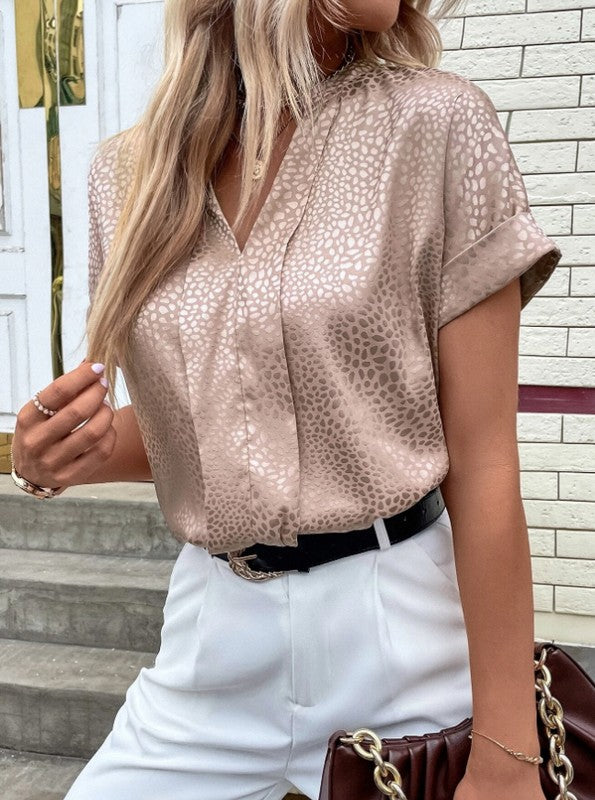 LEOPARD JACQUARD BATWING SLEEVE BLOUSE