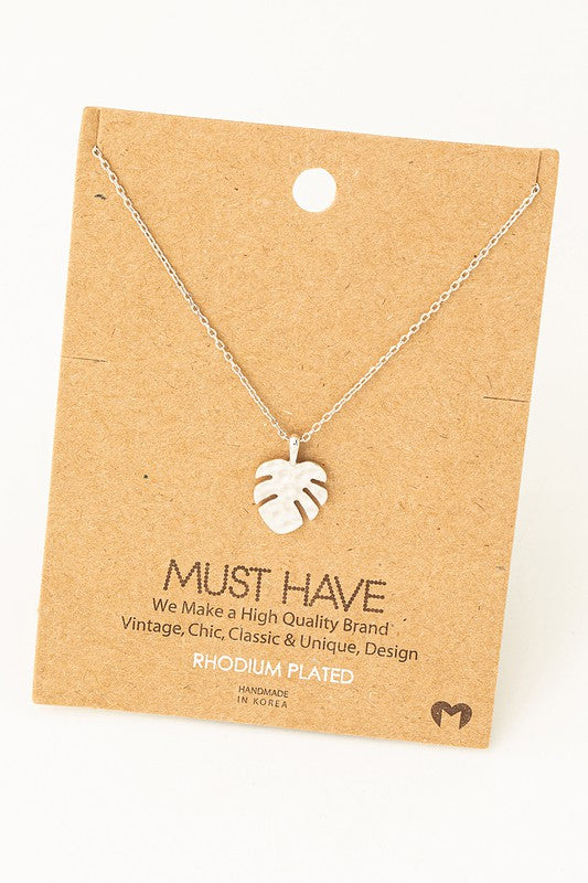 Hammered Monstera Leaf Pendant Necklace
