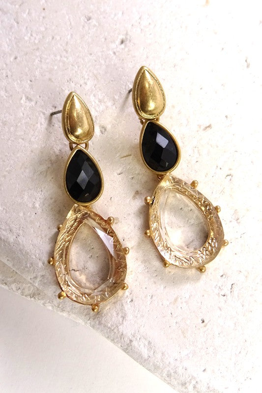Tear Drop Clear and Black Earring