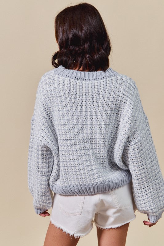 Textured Two Tone Sweater Pull Over Top