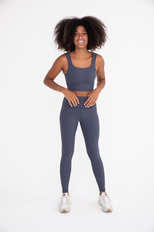 Blue Grey-Micro-Ribbed High-Waist Legging