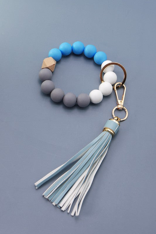 SOFTEST RUBBERY BEAD TASSEL BRACELET KEY HOLDER