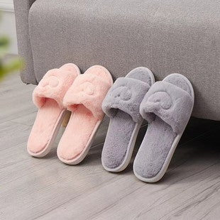 Heart Embroidery Soft Fur Open Toe House Slippers