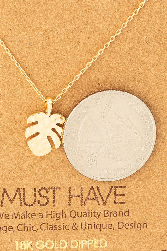 Hammered Monstera Leaf Pendant Necklace