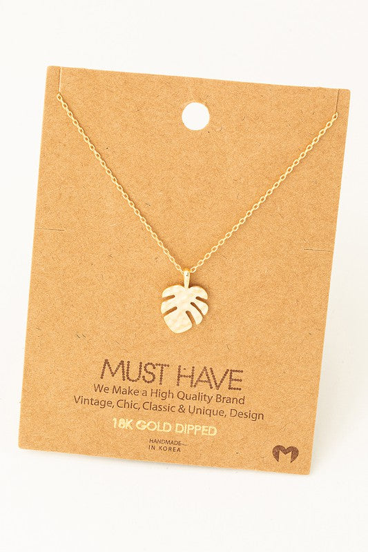 Hammered Monstera Leaf Pendant Necklace