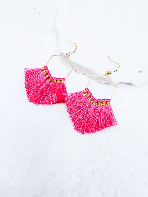 Hexagon Tassel Earrings