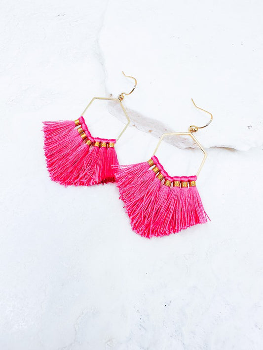 Hexagon Tassel Earrings