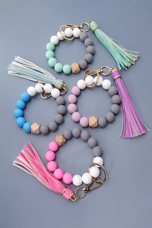 SOFTEST RUBBERY BEAD TASSEL BRACELET KEY HOLDER