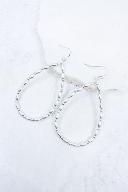 Matte Silver Oval Bead Teardrop