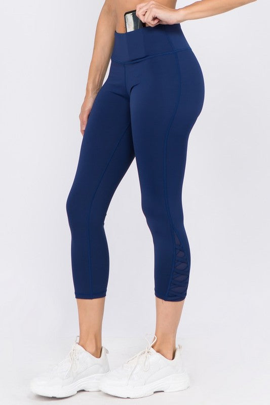 Navy Mesh Ankle Capri Legging