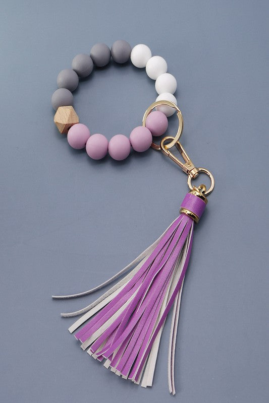 SOFTEST RUBBERY BEAD TASSEL BRACELET KEY HOLDER
