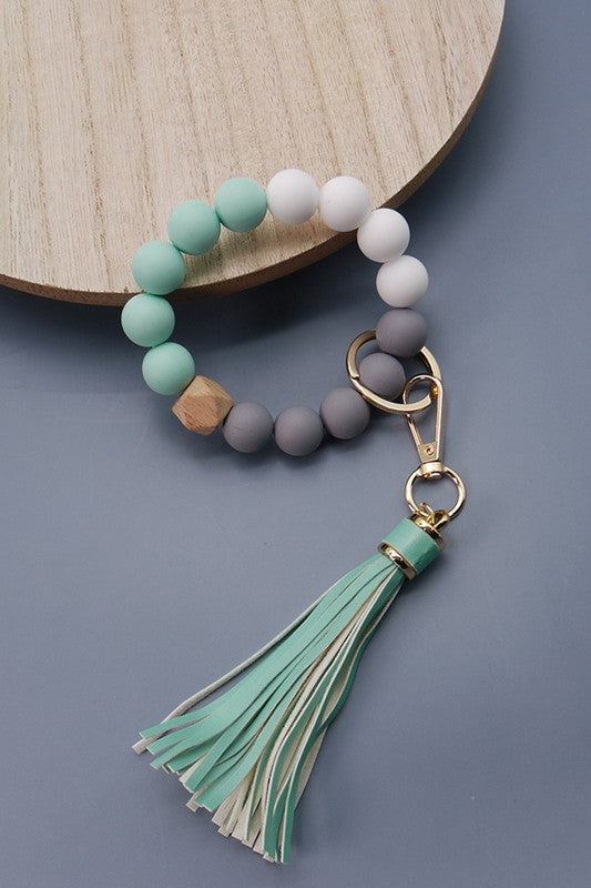 SOFTEST RUBBERY BEAD TASSEL BRACELET KEY HOLDER