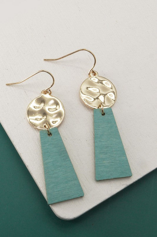 Linear Geo Metal/Wood Drop Earrings