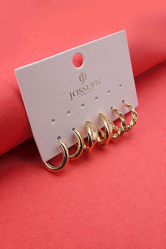 Twisted Trio Hoop Earrings - Gold