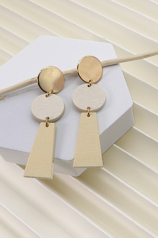 Gold- GEOMETRIC WOOD DROP EARRINGS