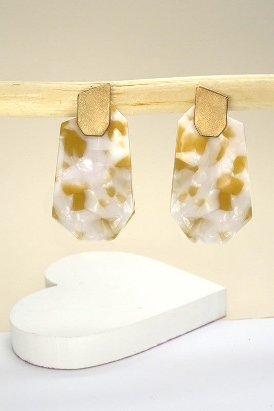 White and Gold Resin Drop Earrings