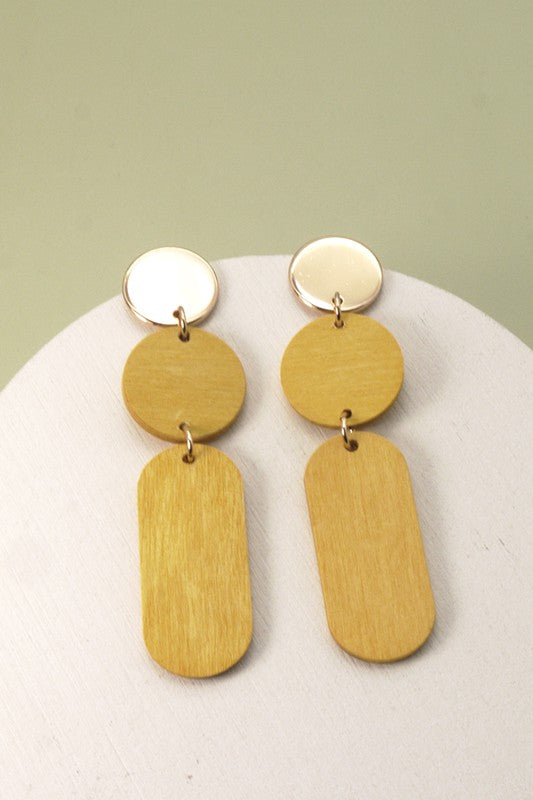 Linear Geo Metal/Wood Drop Earrings